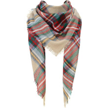 Zachte acryl sjaal voor dames, veelzijdige stijl, geruite tartan omslagdoek met kwastjes, modieuze statement oversized driehoekige sjaal.