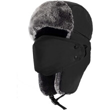Chapéu de caçador para clima frio, gorro de inverno à prova de vento para caça com máscara facial removível, protetor de orelha térmico estilo