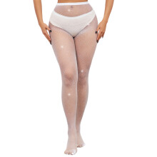 Dames netkousen, netpanty's, witte leggings met strasssteentjes, glanzende netbroeken, panty's met hoge taille, sexy glanzende netkousen.