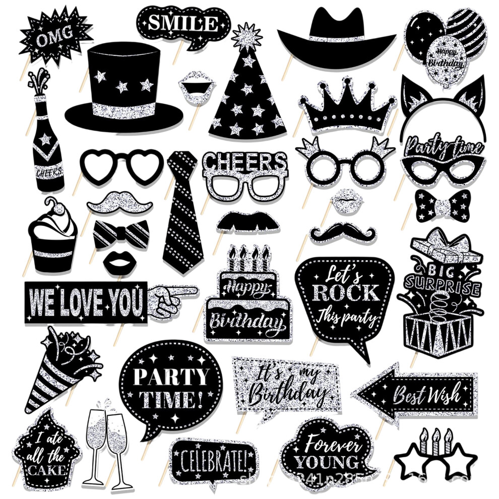 36Pcs Arty Photo Booth Props, Glitter Prom Photo Booth, Party Supplies, Picture Decorations, Moustache, Lipstick, Tie, Glasses, Party Supplies For 9448196651667
