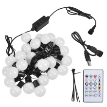 Fargeskiftende LED-lyslenker, vanntette utendørs dekorative lys RGB USB-drevne uknusbare kulelyslenker med fjernkontroll Bluetooth-timer