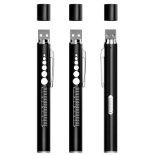 3 Rechargeable Penlights with Pupil Gauge & Ruler, LED Pen Lights for Nurses Doctors, Warm/White Light, Black