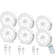 LED Remote Control Three-Color Cabinet Light, Motion Sensor Rechargeable Light, Under Counter Light (6-Pack)