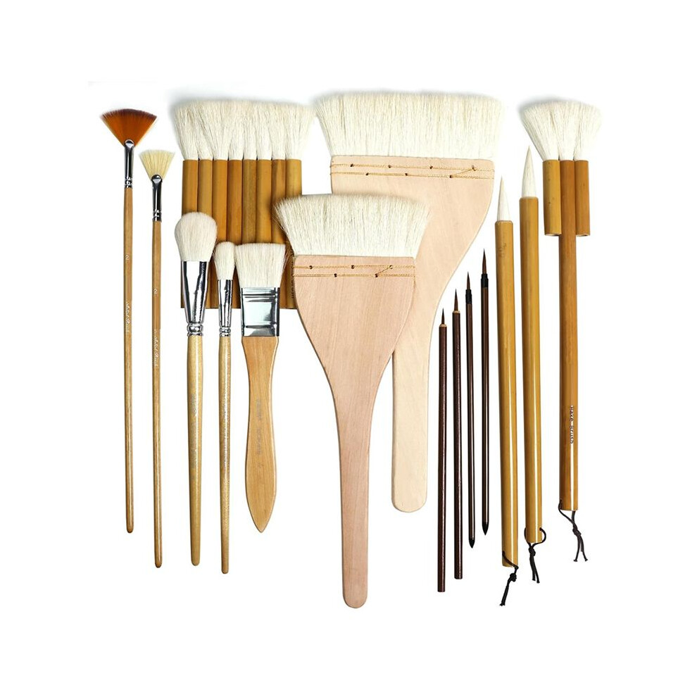 Pottery Brushes for Glazing,15 Pcs Ceramic Brushes Set Wool Bamboon Hake Brushes for Pottery Acrylic Watercolor