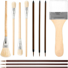 Pottery Glaze Brushes Set,Different Shapes Wood Ceramic Brushes with Long Handle Watercolor Oil for Students Artist
