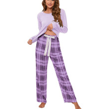 Stretch geruite nachtkleding voor dames, comfortabele pyjamabroek met trekkoord in de taille, zachte pyjamabroek met trekkoord, zijzakken en een