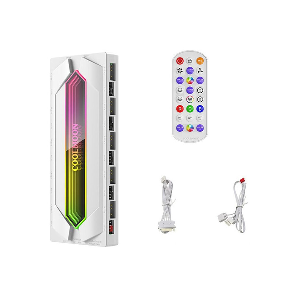 Coolmoon 22 In 1 5V 3Pin Argb And Pwm Hub Controller Pwm Fan Hub Splitter Power Remote For Pc Cooling Fan Strip Light/White 6032029512527