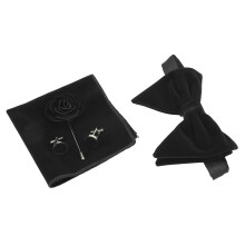 Men's 5pcs Black Tie Bow Set: Cufflinks & Pocket Square Included