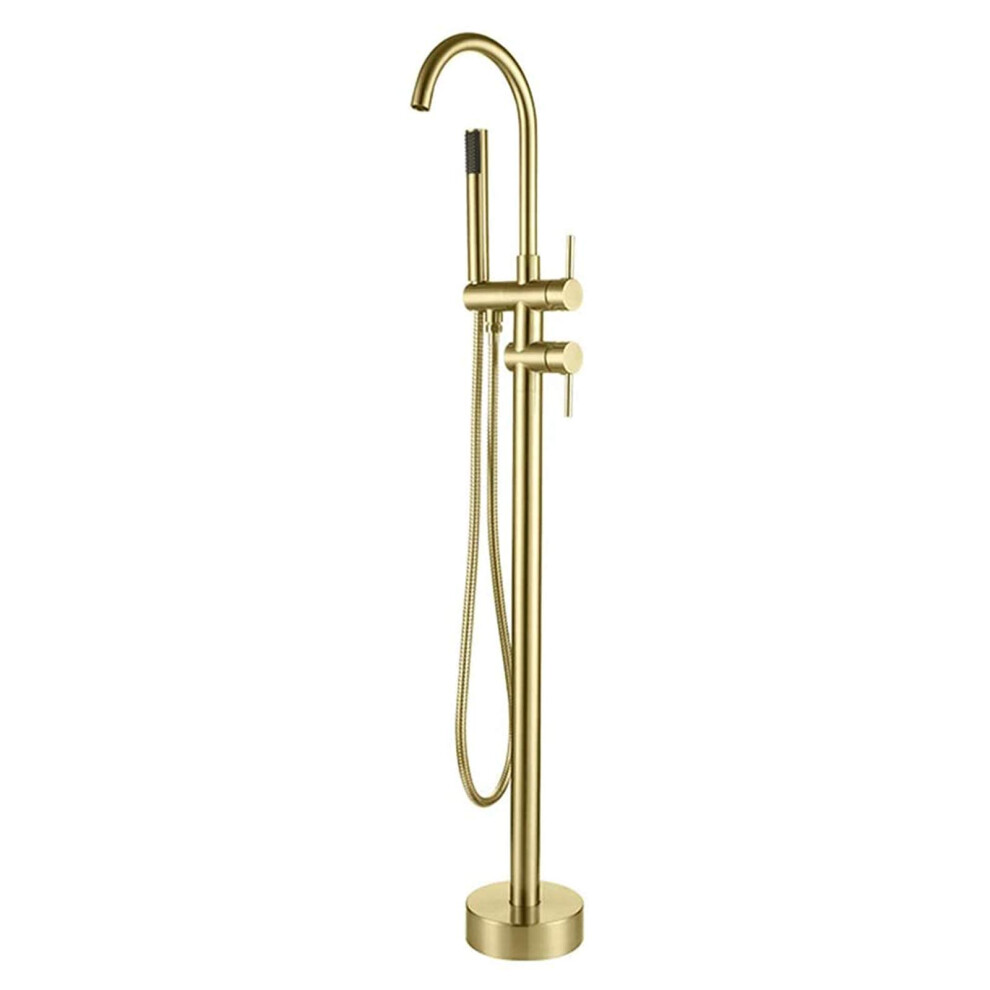 Freestanding Bathtub Faucet, Brass Tub Filler With Double Handle And Handheld Shower, 360 Degree Swivel Spout, Rose Gold 9187378477854