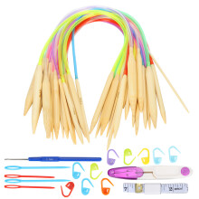 Circular Knitting Needle Set, Bamboo Knitting Needles with Colorful Plastic Cable for DIY Handmade Fabrics, Double Pointed Flexible Knitting Needles