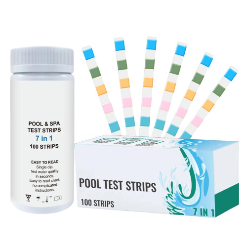 Pool Test Strips for Pool and Spa, Fast Accurate MultiParameter Water Check, Easy Read Color Chart
