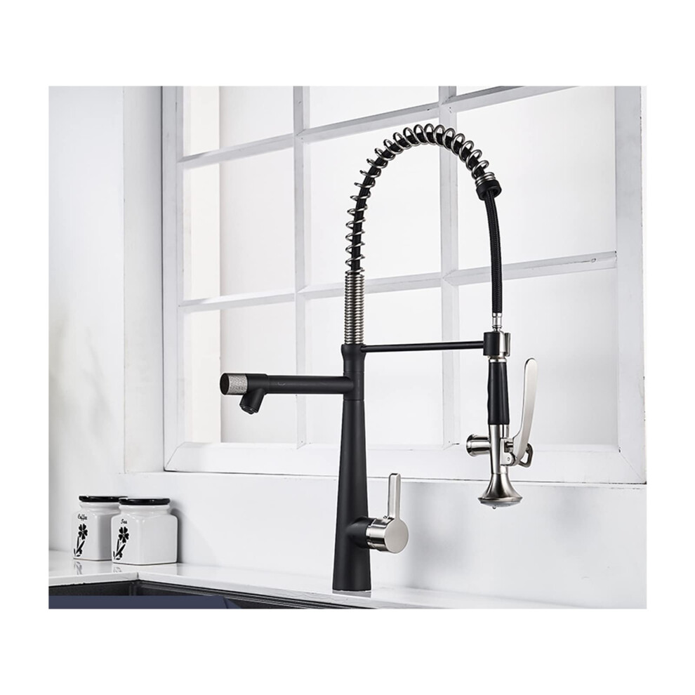 Kitchen Faucet With Pulldown Sprayer, Brass Deckmounted, 360Degree, Twofunction, Singlehandle, Brushed Black 9187378478912