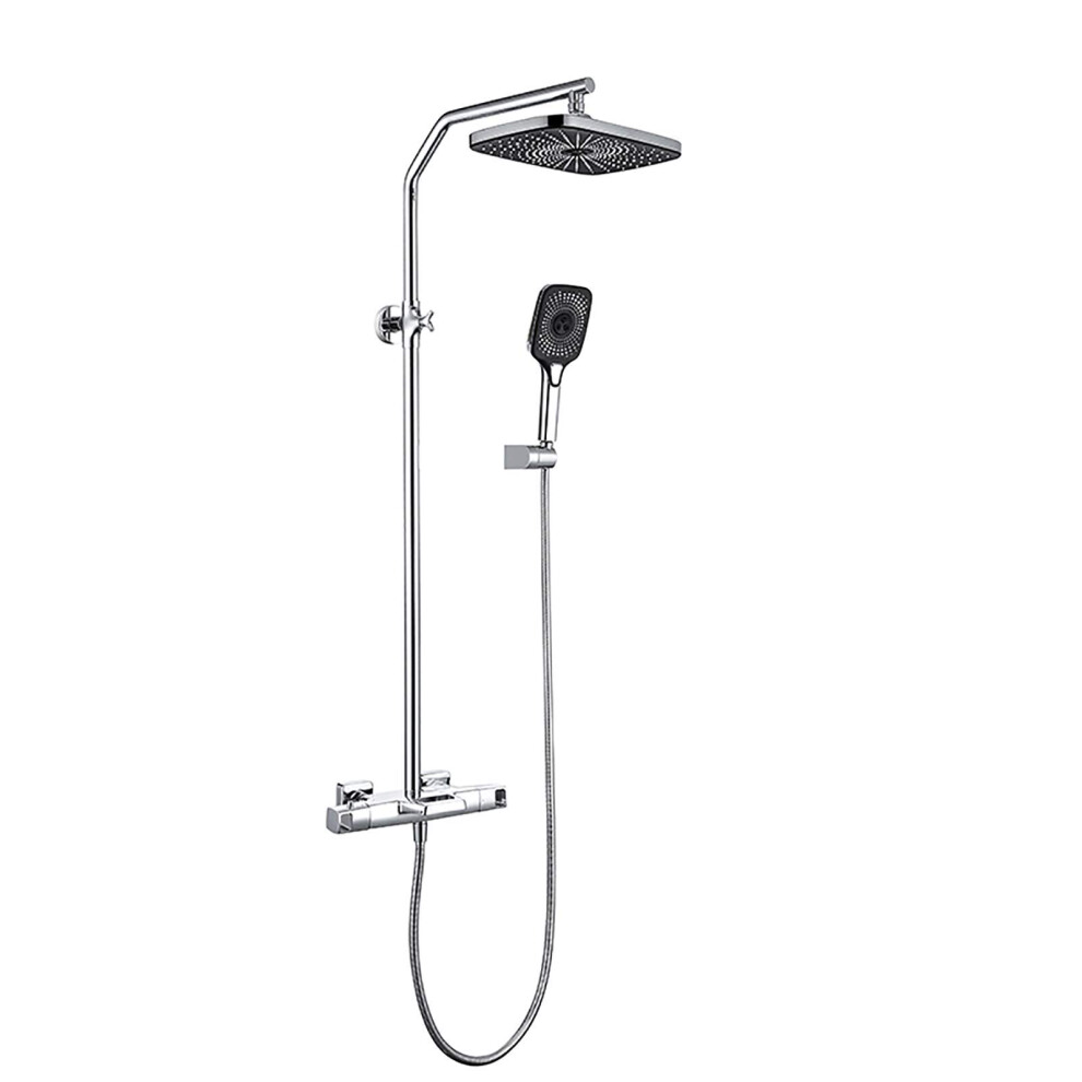 Thermostatic Shower System Exposed Shower Faucet Set With Rainfall Head Handheld Tub Spout Black 9187378479285