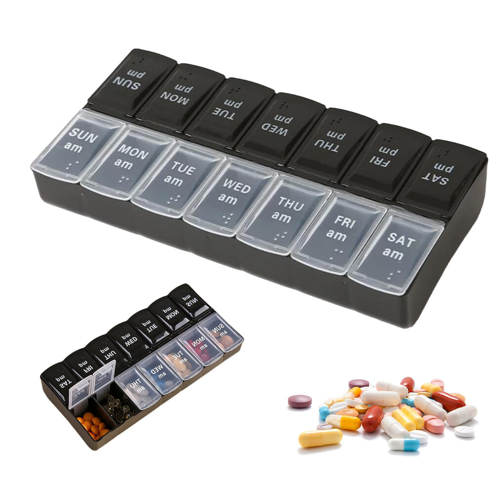 Weekly Pill Organizer 7 Day AM PM Compartments Travel Pill Box for Medicine and Vitamins