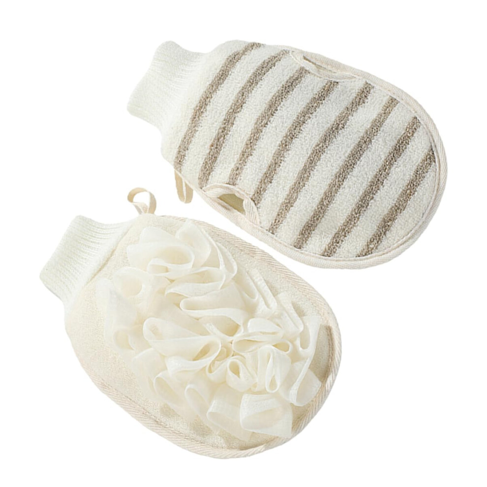 2pcs Bath Mitts Exfoliating Scrub Gloves Dual Sided Flax Material Compact for Travel Home Use Luxurious Cleansing