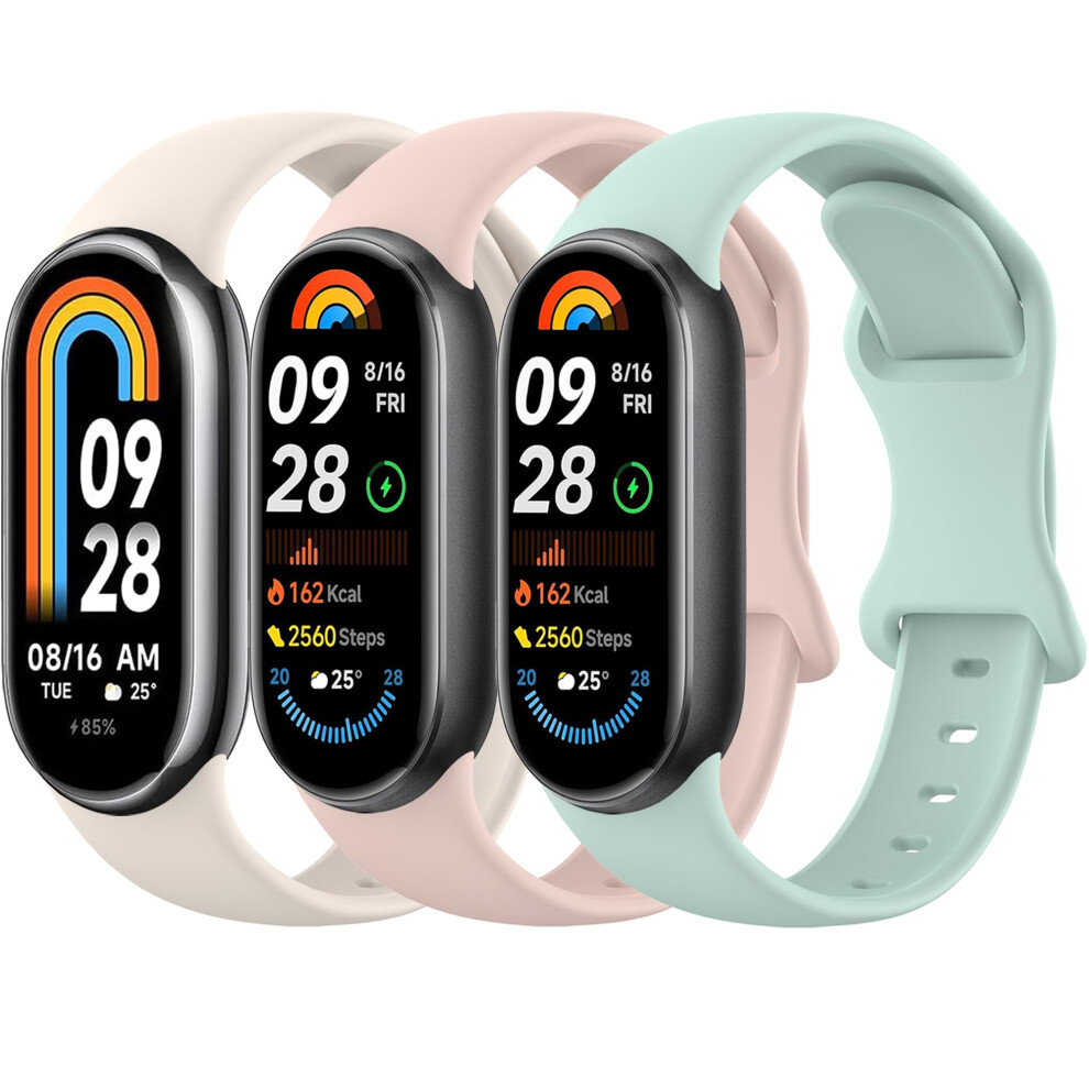 Wristbands For Xiaomi Mi Band 8 And 9 Soft Silicone Straps Adjustable Comfort 3 Pack Starlight Pink Light Green Pink,Green 9187378480748