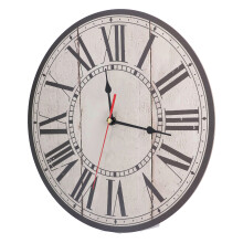 Silent Retro Wooden Wall Clock with Roman Numerals, 410g, Round