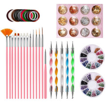 Nail Pen Stamp Nail Art Tool with Nail Painting Brushes, Nail Dotting Tool,Nail Foil,Manicure Tape,Rhinestones for Nails