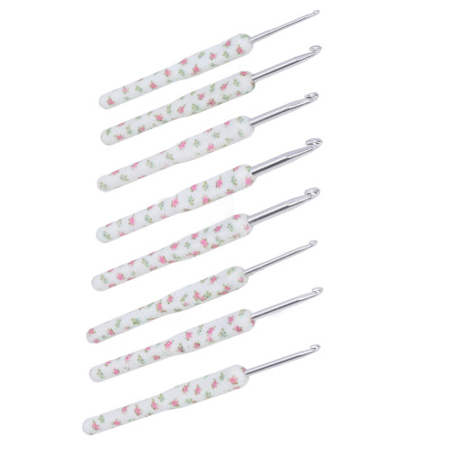 8 crochets en aluminium - fleurs blanches, 15,2 cm 1