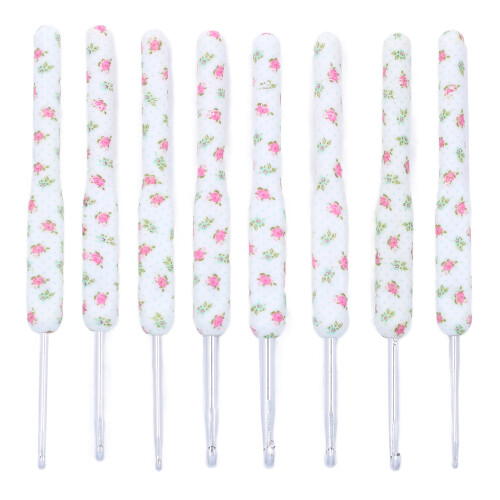 8 crochets en aluminium - fleurs blanches, 15,2 cm
