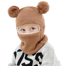 Kinder Warmer Winterhut & Schal Set, Fleecefutter, gestrickte Ohrenklappenmütze mit Bommel