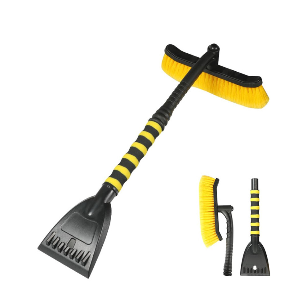 27'' 2In1 Snow Brush And Ice Scraper With Extendable Handle, 180 Pivot Head, Foam Grip For Cars Suvs Trucks () Yellow/Black 9382693373465