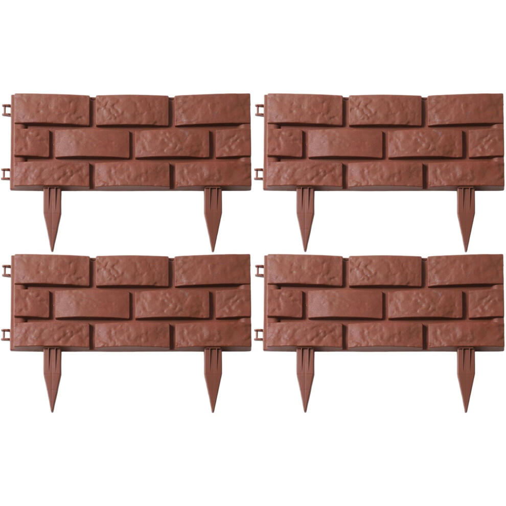 4Pcs Plastic Garden Edging Panels Brick Design Border Fence For Flower Beds Lawn Landscaping 9187378487815