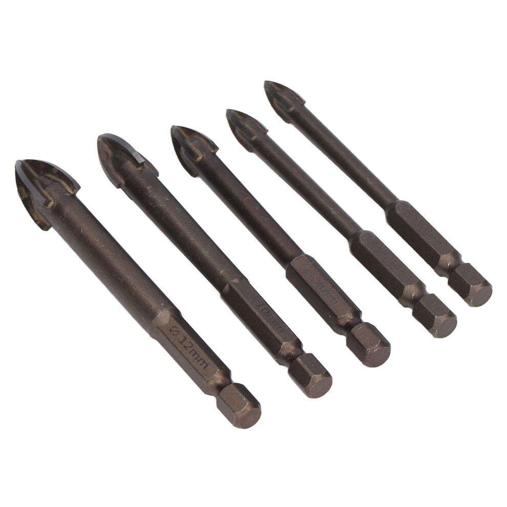 5Pcs Carbide Cross Tile Drill Bits 6-12Mm Hex Shank For Concrete & Glass 4921376349509