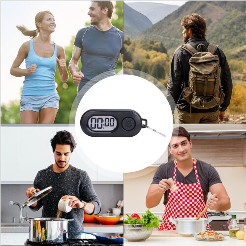 Portable Sports Countdown Clock with Key Ring - Pocket Size LCD Timer for Gym, Kitchen, Study, Shower - Black 2