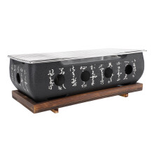 Japanese Style Barbecue Grill Portable Charcoal Stove Mini Rectangle Korean BBQ Grill XL with Wood Base for Camping Picnics