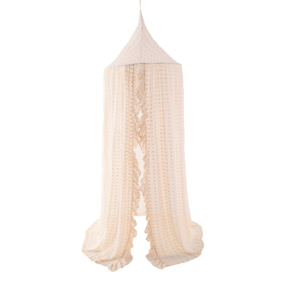 Elegant Kids Bed Canopy - Lace Chiffon Mosquito Net For Nursery, Princess Fairy Tent, Crib Hanging Curtain Decor Beige