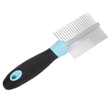 Pente de aço de dentes finos para animais de estimação, dupla face, para desembaraçar pelos de cães e gatos, com dentes arredondados e borracha