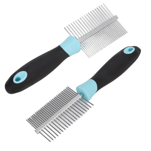 Round Wide Dense Teeth Stainless Steel Pet Comb Blue Double Sided Grooming Tool 2