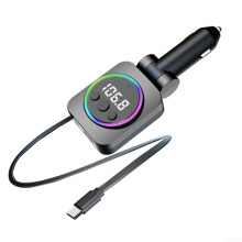 45W PD QC3.0 Car Charger with LED Light FM Transmitter Extendable Cable for Cars SUVs Trucks