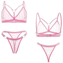 Sexet blondeundertøjssæt til kvinder, sexet lingerisæt med bh og trusser til kvinder, sexet undertøjssæt, transparent outfit til kvinder,