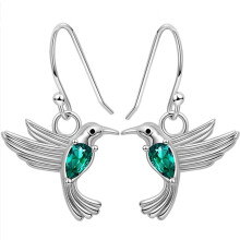Charm Earrings In Sterling Silver Featuring Hummingbird Design Sparkling Charm Dangle Drop Earrings Gift Ready Packaging Matching Jewelry Sets High