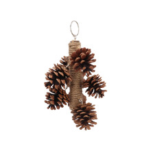 Holzspielzeug für Papageien, Schnabelschleifspielzeug aus Kiefernzapfen, hängend 20 cm mit Metalhaken für Käfig
