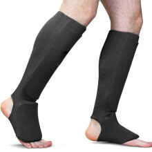 MMA Elastic Cloth Shin Guards for Kickboxing and Muay Thai, Padded Instep Training Sparring Shin Protectors, Black