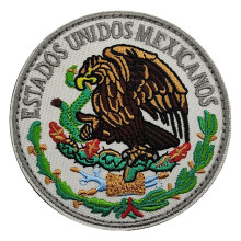 Mexico Flag Patch with Detailed Eagle Crest Round Embroidered Hook and Loop FadeResistant White