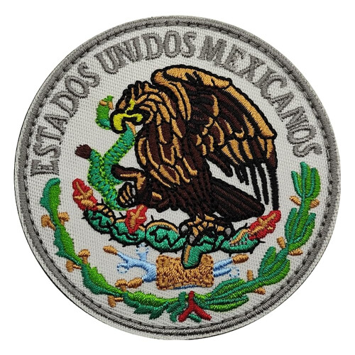 Mexico Flag Patch with Detailed Eagle Crest Round Embroidered Hook and Loop FadeResistant White