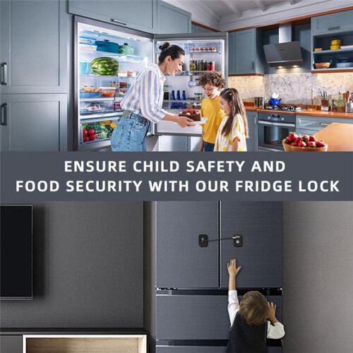 Refrigerator Lock 2 Packs,Fridge Lock Protection Fridge Locks with Key Surface-Friendly Freezer Lock,Black 2