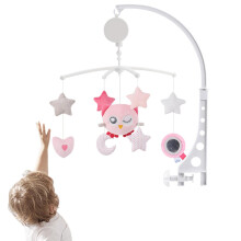 Musical Crib Toy with Rotating Mobile, Detachable Plush Animals, Clockwork Sound, Owl and Fox Design for Baby Nursery