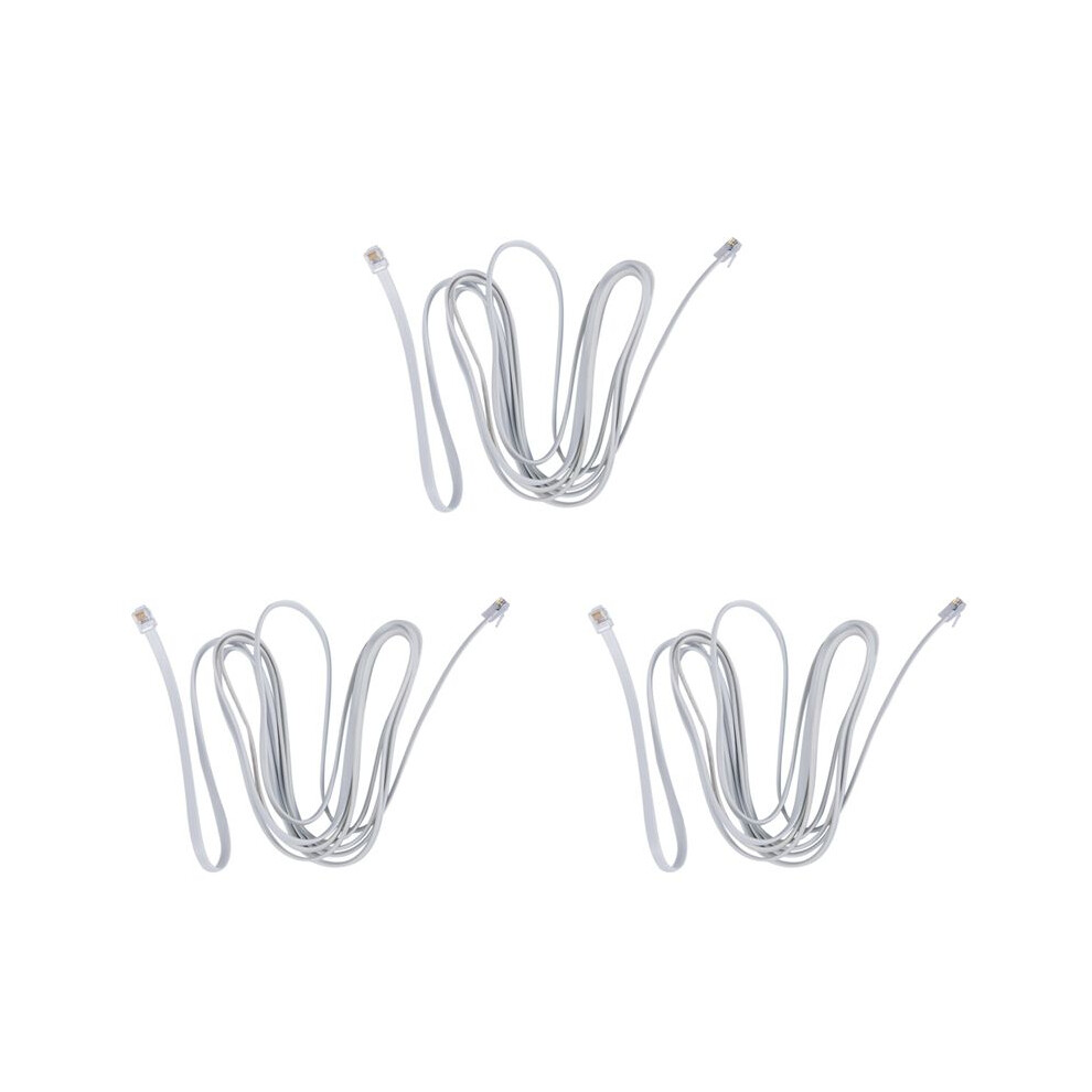 3X 6P6c Rj11 Telephone Extension Fax Modem Cable 9.8Ft Length White 6033769293745