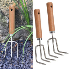 2-teiliger Gartenschlauchhandrechen-Set aus Edelstahl mit Buchenholzgriff – 22 x 6 cm