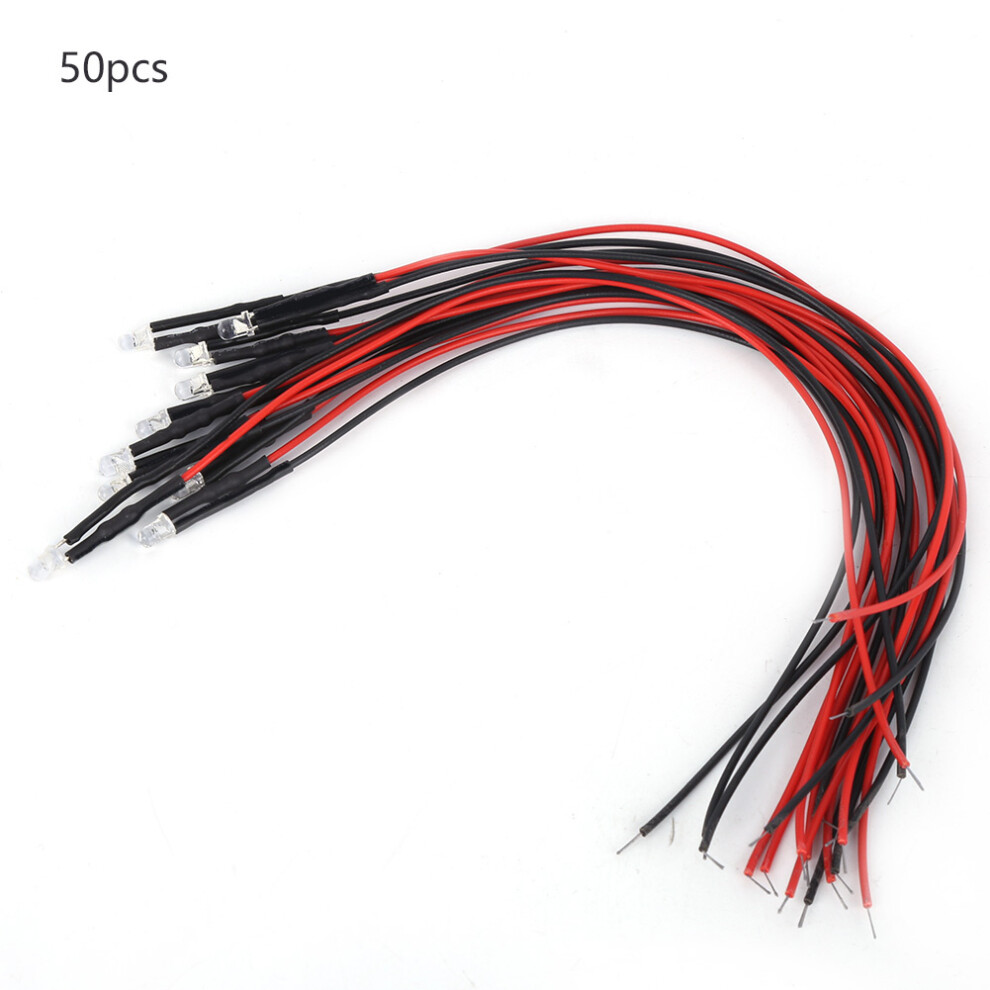 50Pcs 12V Prewired LED Leuchtdioden 3mm Runde Kopf