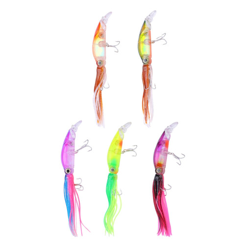 Fishing Lures With Through-wire Construction, Simulation Squid Design, Sharp Treble Hooks, Streamlined Baits, Perfect For Targeting Predatory Fish In 1