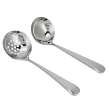Conjunto de concha e colher perfurada para sopa, escumadeira e coador de aço inoxidável resistente para panelas quentes, molhos e ensopados, polido