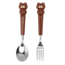2 Stück Kinder Edelstahl Gabel & Löffel Set, Braunbären Cartoon-Design