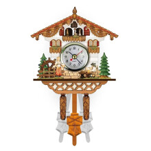 Cuckoo Clock Silent Wood Pendulum Vintage Forest Tower Wall Clock Wooden Decorative Room 3D Chiming Color5