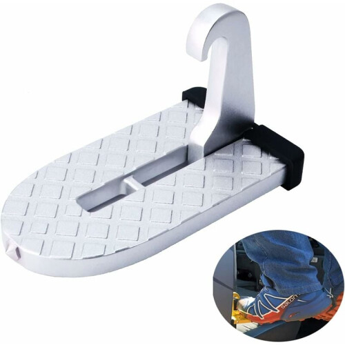 Compact SUV Accessories Step for Roof Loading, Scratch-Resistant Door Step with Foldable Frame and Safety Hammer, Universal Latch Hook Mounting for
